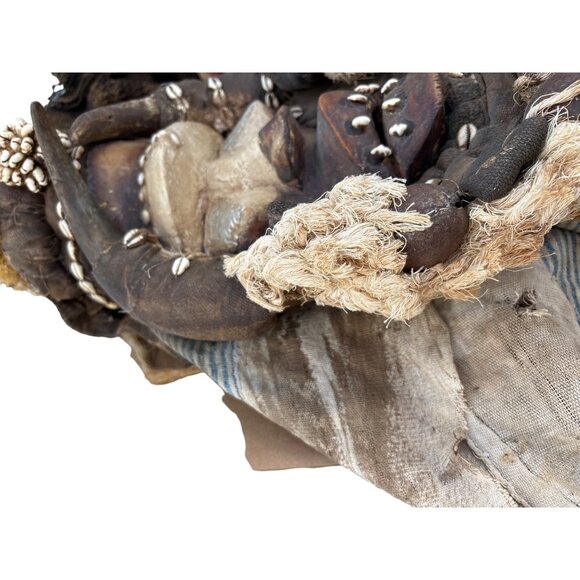 African Tribal Mask With Cowrie Shells Handcrafted Wooden Wall Decor - Picture 5 of 16